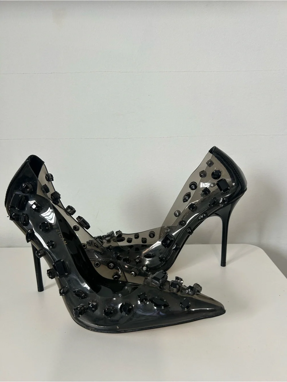 Good American Black Diamond Forever Stiletto Jeweled Emma Heels Size 9.5 chic